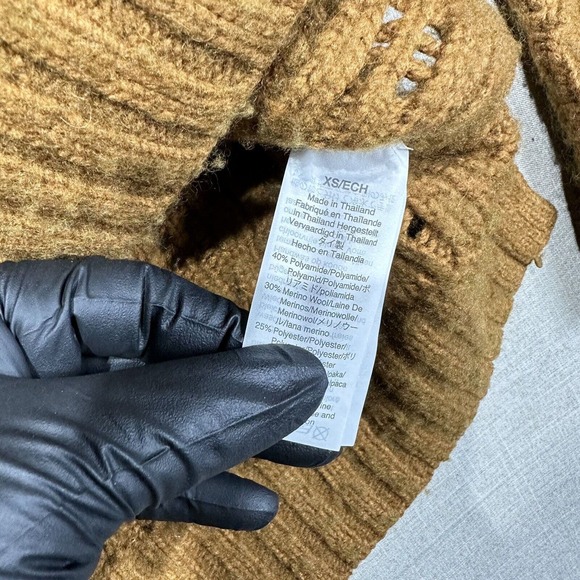 Madewell Pointelle Stitch Mix Mockneck Tan Sweater MA757 Knit Sz XS - Picture 4 of 9